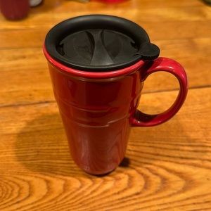 Longaberger ceramic travel mug with lid and handle - collectible